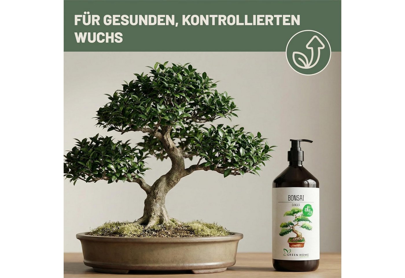 GREEN HOME LOVE NATURE Spezialdünger Bonsaidünger flüssig NPK 7+3+5 für Indoor- & Freilandbonsai, Bonsai, NPK 7+3+5, Spurennährstoffe, chelatiert, Dosierpumpe