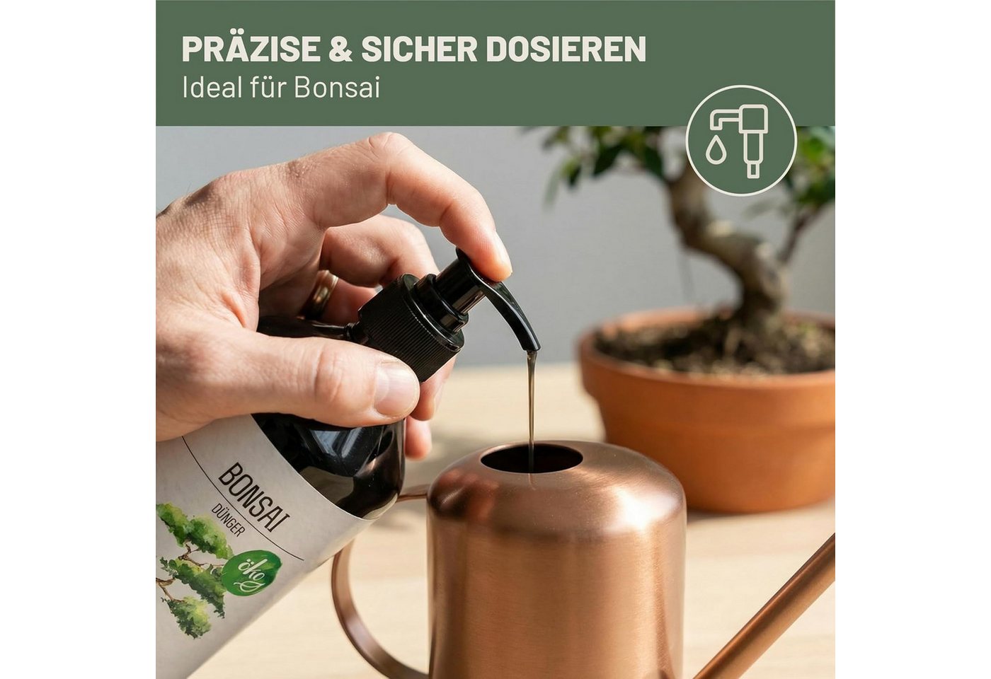 GREEN HOME LOVE NATURE Spezialdünger Bonsaidünger flüssig NPK 7+3+5 für Indoor- & Freilandbonsai, Bonsai, NPK 7+3+5, Spurennährstoffe, chelatiert, Dosierpumpe Bild 3