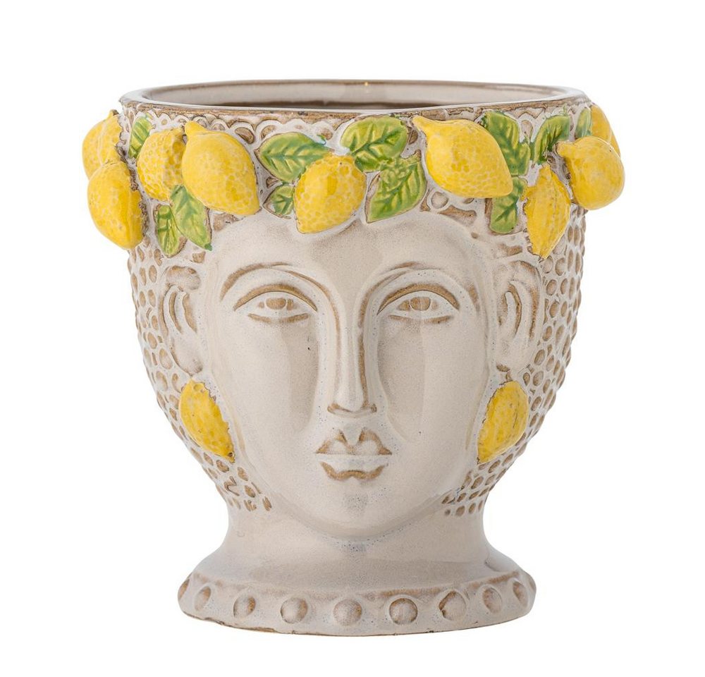 Bloomingville Blumentopf Limone Gelb, Steingut, Pflanzgefäß, Keramiktopf, Zitronen Design, Frauenkopf Deko, Mediterran