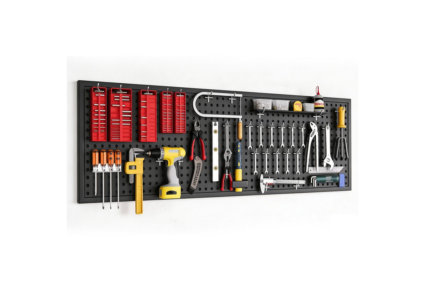 BlingBin Lochwand Stecktafel-Wandpaneele aus Metall,Stecktafelplatten, 1 Stk., mit 10 Haken, (1 Stk, 1-tlg., 120x40/60cm,Schwarz,Lochplatten Set Mit 100kg Tragfähigkeit), Wand-Organizer für Heimbüro, Bastelraum, Küche, Garage, Werkstatt Bild 2