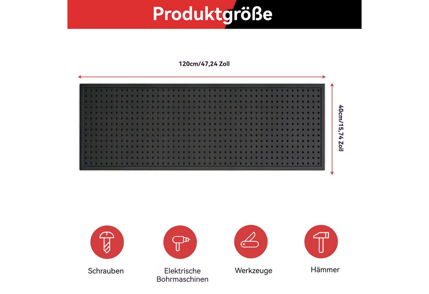 BlingBin Lochwand Stecktafel-Wandpaneele aus Metall,Stecktafelplatten, 1 Stk., mit 10 Haken, (1 Stk, 1-tlg., 120x40/60cm,Schwarz,Lochplatten Set Mit 100kg Tragfähigkeit), Wand-Organizer für Heimbüro, Bastelraum, Küche, Garage, Werkstatt Bild 5