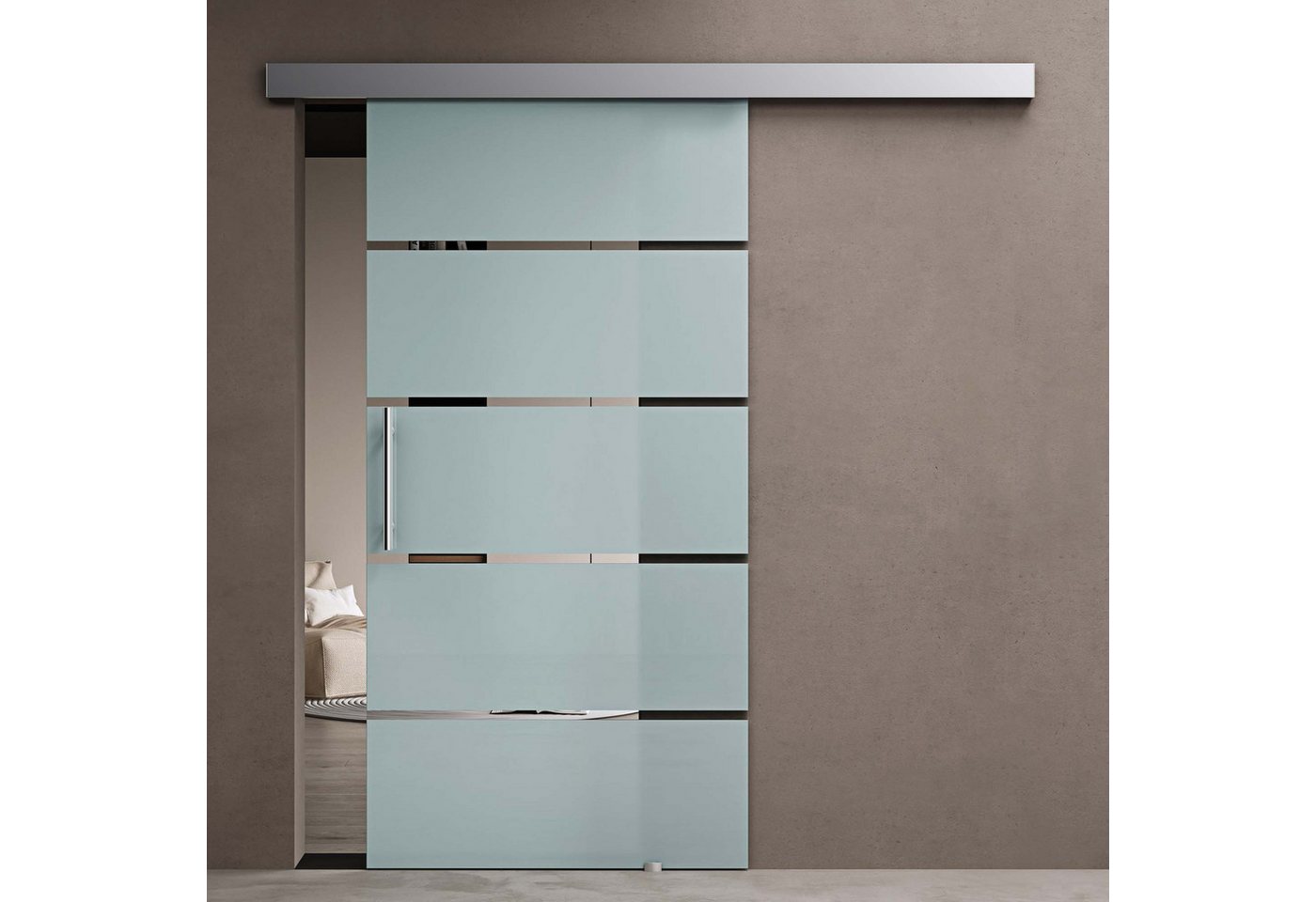doporro Glasschiebetür Komplettset Soft-Close ESG Design 5 Milchglas-Streifen Amalfi Bild 2