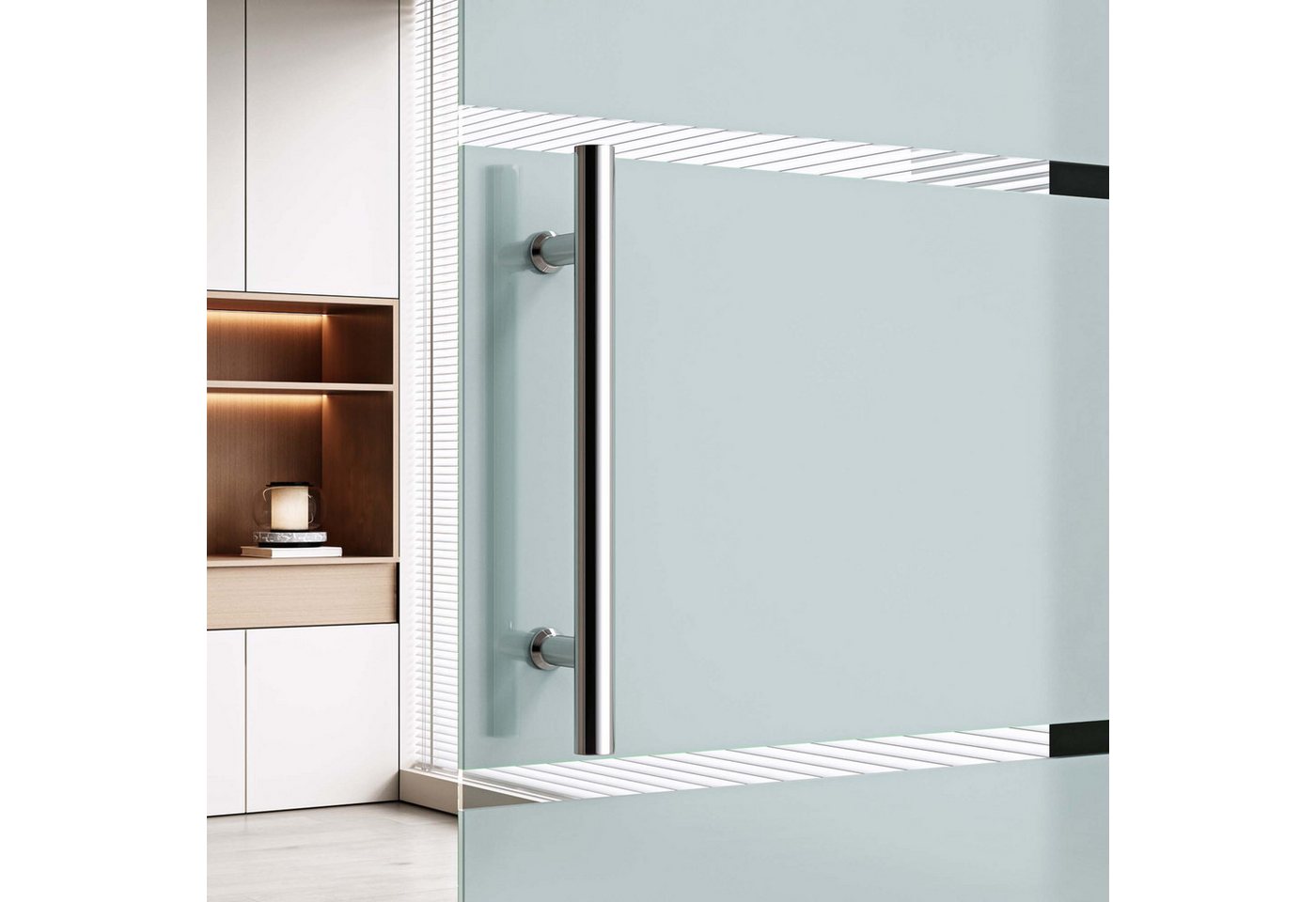 doporro Glasschiebetür Komplettset Soft-Close ESG Design 5 Milchglas-Streifen Amalfi Bild 5