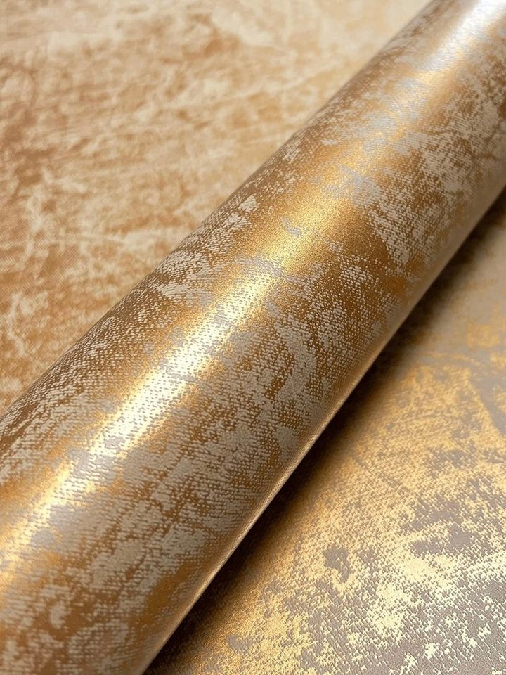 Newroom Vliestapete Oriel Tapete Metallic Glamour, Gold Tapete Glamour Glänzend - Betonoptik Putzoptik Orange Grau Industrial Modern Beton Putz für Büro Diele/Flur Schlafen, Betonoptik Bild 3