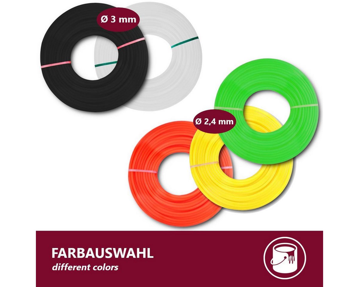 HOOZ Trimmerfaden in versch. Farben - Mähfaden Trimmerschnur für Rasentrimmerspulen, 15 m Länge, 3 mm Fadendurchmesser, (Set, 2-St., Weiß), Signalfarben Bild 4