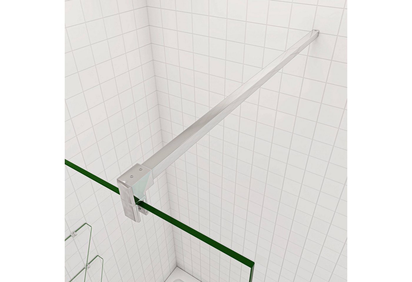 Duschparadies Duschwand Duschabtrennung Duschwand Walk In NANO Echtglas schwarz Glas, mit 90cm Haltestange,Sicherheitsglas, (8mm/10mm EasyClean ESG Sicherheitsglas)