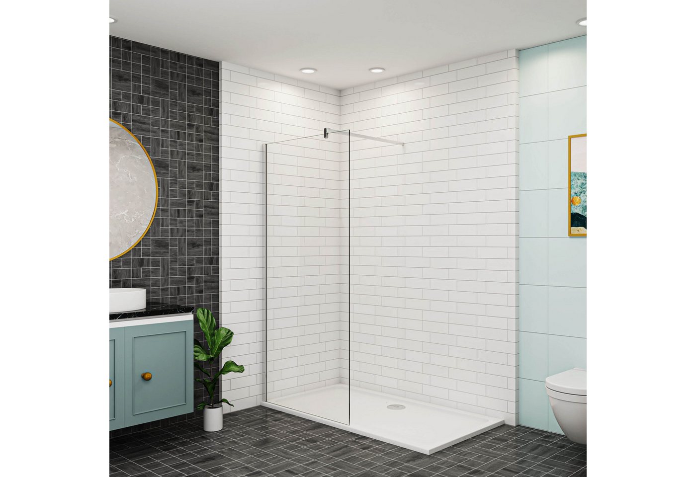 Duschparadies Duschwand Duschabtrennung Duschwand Walk In NANO Echtglas schwarz Glas, mit 90cm Haltestange,Sicherheitsglas, (8mm/10mm EasyClean ESG Sicherheitsglas) Bild 2
