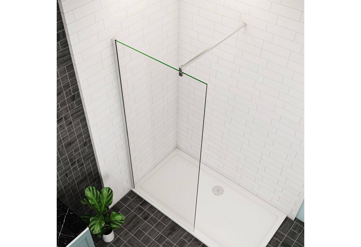 Duschparadies Duschwand Duschabtrennung Duschwand Walk In NANO Echtglas schwarz Glas, mit 90cm Haltestange,Sicherheitsglas, (8mm/10mm EasyClean ESG Sicherheitsglas) Bild 5