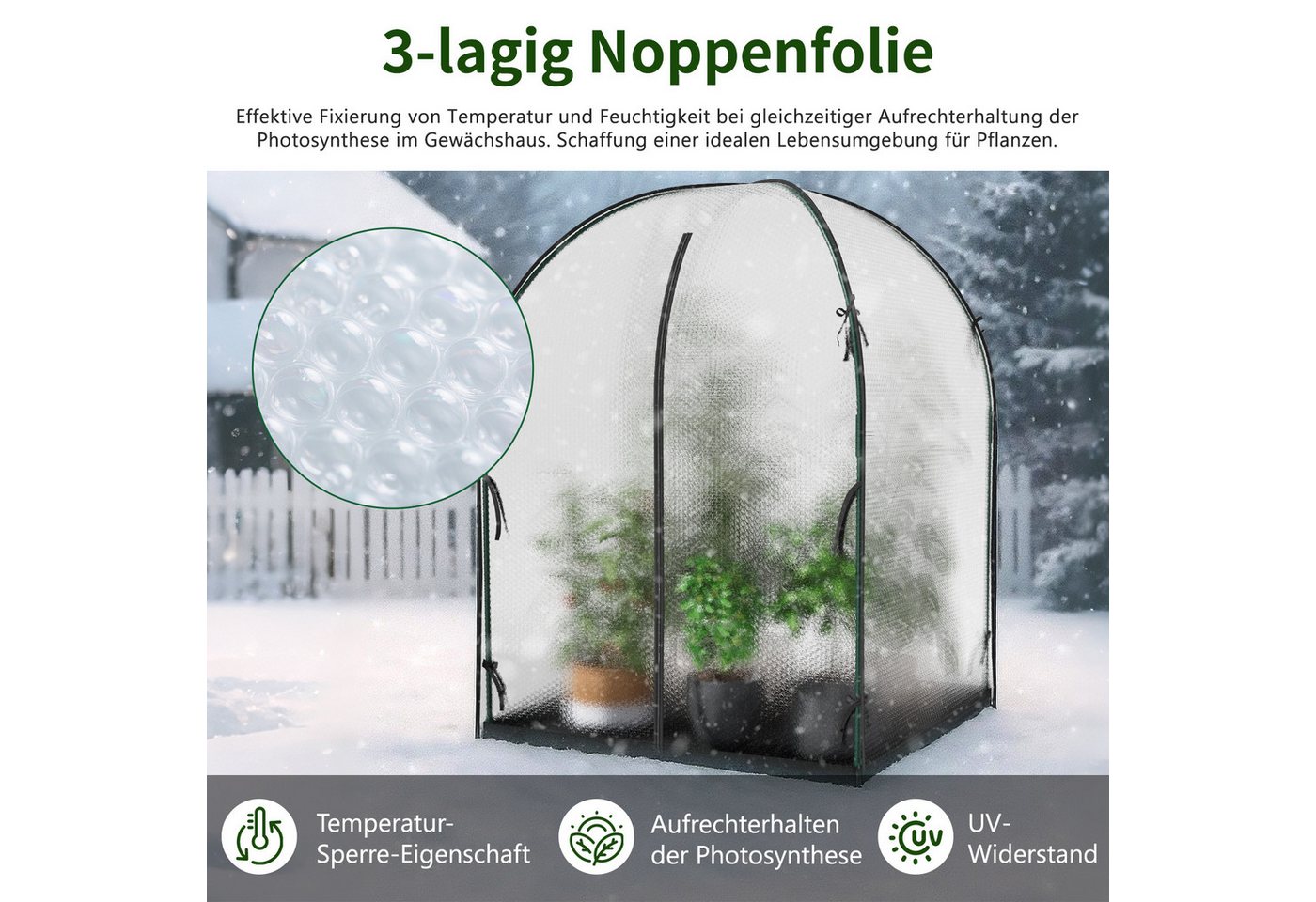 Meulbaty Gewächshaus für den Außenbereich, mit wasserfester Grundmatte, BxTxH: 150 x 150 x 190 cm, mit praktischem und sicherem Design