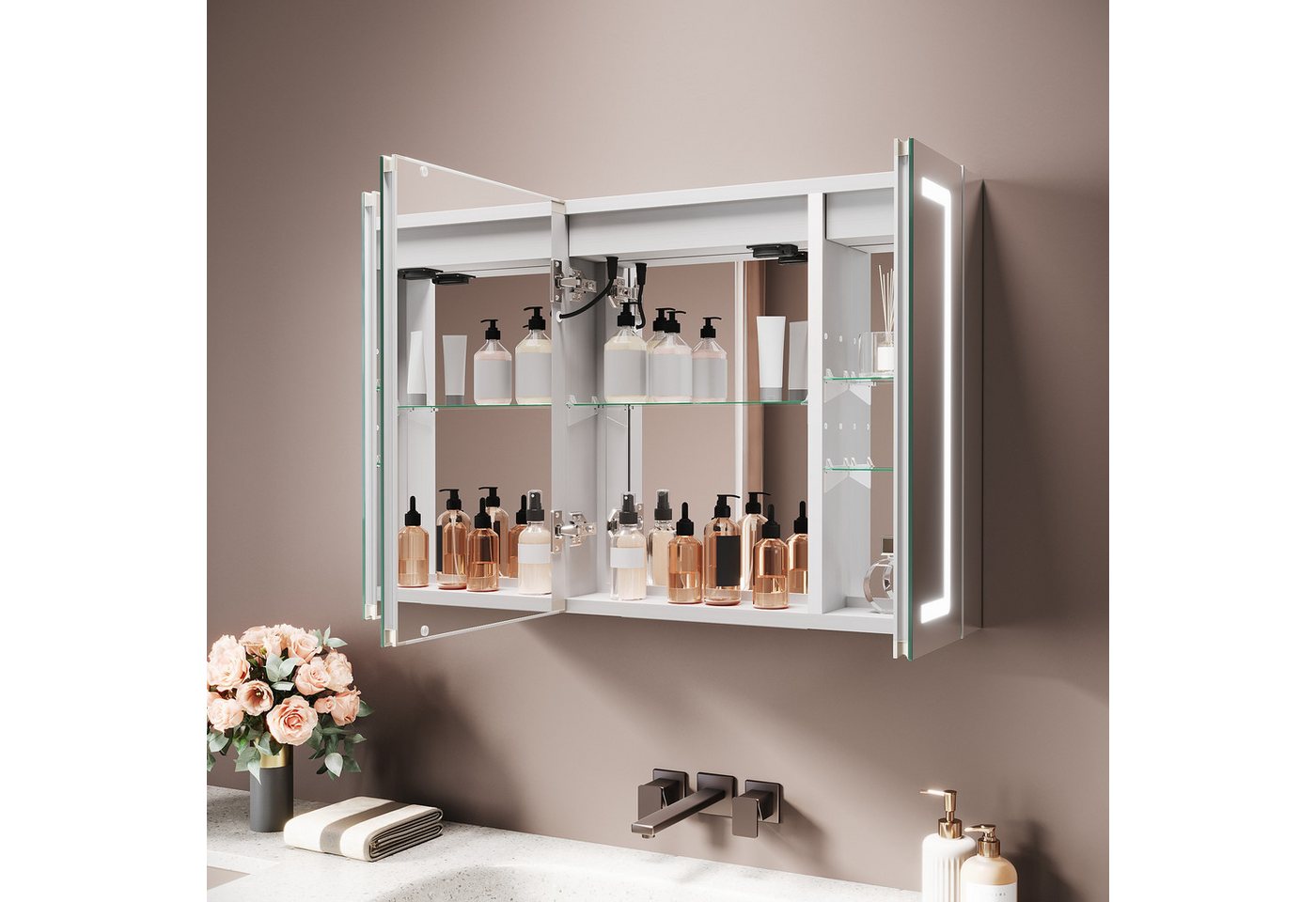 SONNI Spiegelschrank Spiegelschrank Badezimmerschrank 80×60cm Aluminum Badezimmerspiegelschrank mit LED-Beleuchtung & Bluetooth Bild 3