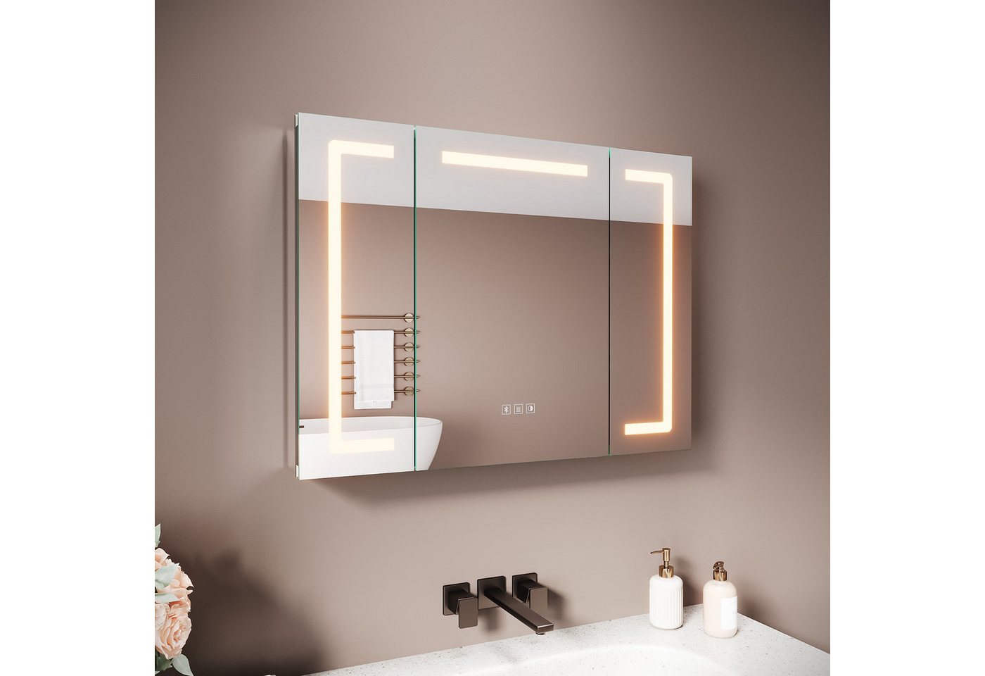 SONNI Spiegelschrank Spiegelschrank Badezimmerschrank 80×60cm Aluminum Badezimmerspiegelschrank mit LED-Beleuchtung & Bluetooth Bild 5