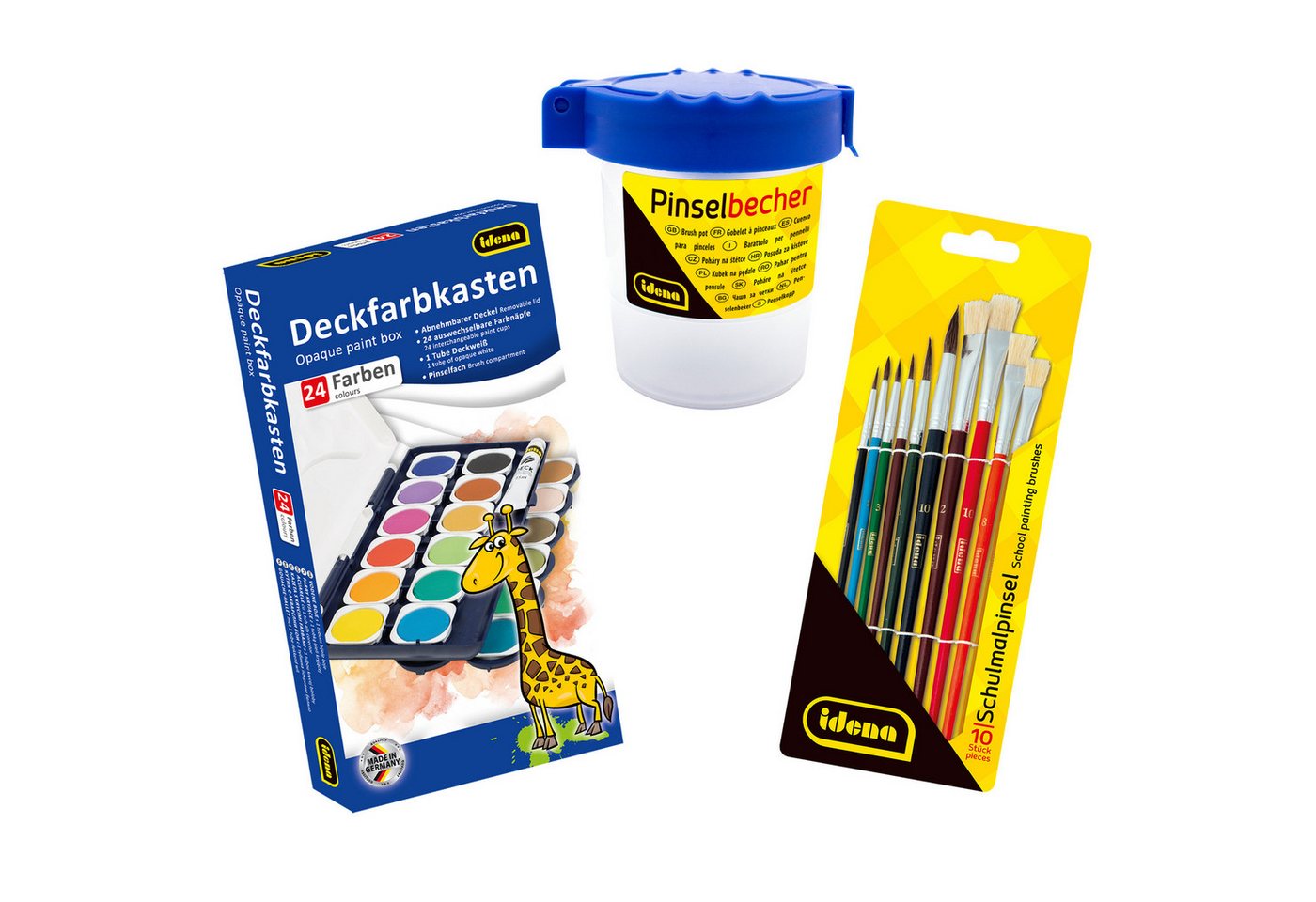 Idena Farbkasten Idena Set Deckfarbkasten 24 Farben und Deckweiß & Schulmalpinsel 10