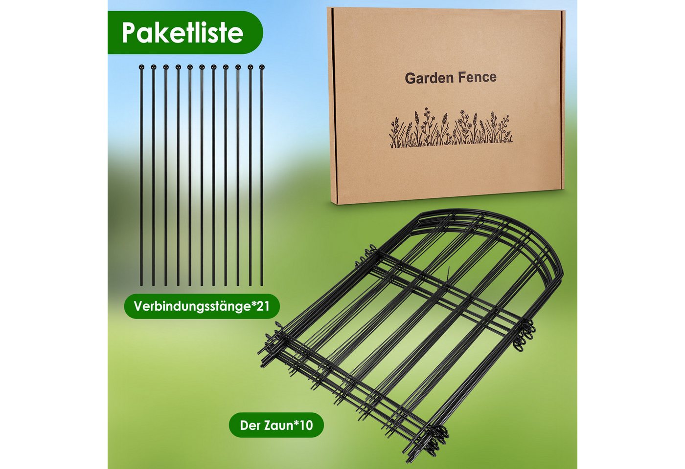 BlingBin Gartenzaun Metall Gartenzaun 3,3 m Bogenform, (10er-Packung, 1-St., 10er Set Beetzaun mit Erdspießen oder Klicksystem, Rostfrei), Dekorativer Rasenzaun für Garten, Hof & Terrasse