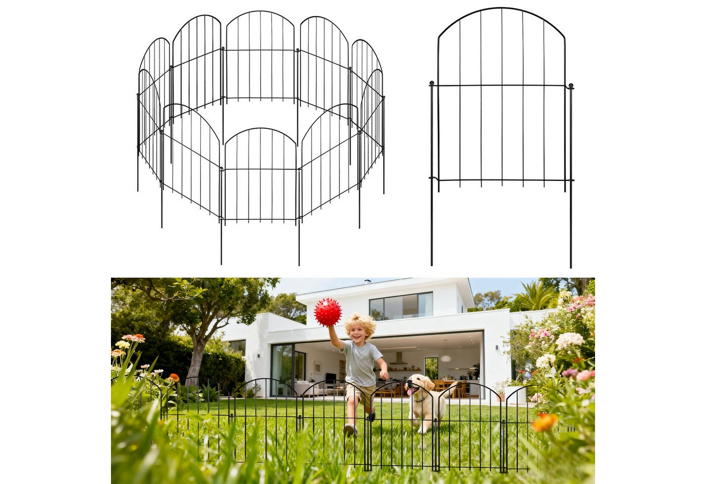 BlingBin Gartenzaun Metall Gartenzaun 3,3 m Bogenform, (10er-Packung, 1-St., 10er Set Beetzaun mit Erdspießen oder Klicksystem, Rostfrei), Dekorativer Rasenzaun für Garten, Hof & Terrasse Bild 3
