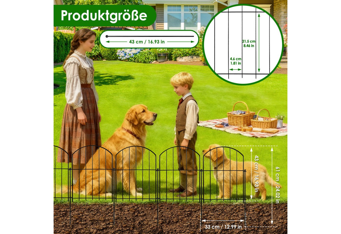 BlingBin Gartenzaun Metall Gartenzaun 3,3 m Bogenform, (10er-Packung, 1-St., 10er Set Beetzaun mit Erdspießen oder Klicksystem, Rostfrei), Dekorativer Rasenzaun für Garten, Hof & Terrasse Bild 4