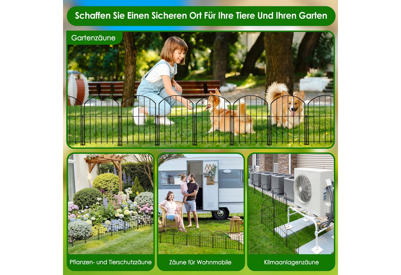 BlingBin Gartenzaun Metall Gartenzaun 3,3 m Bogenform, (10er-Packung, 1-St., 10er Set Beetzaun mit Erdspießen oder Klicksystem, Rostfrei), Dekorativer Rasenzaun für Garten, Hof & Terrasse Bild 5