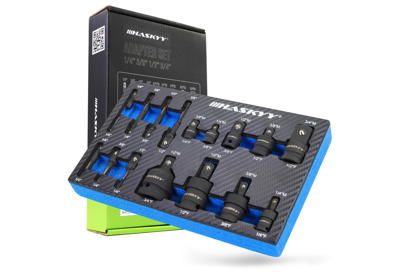 HASKYY Stecknuss 17 tlg. Steck-Nuss-Adapter-Satz für Schlagnuss 1/4" 3/8" 1/2" 3/4 Bild 2
