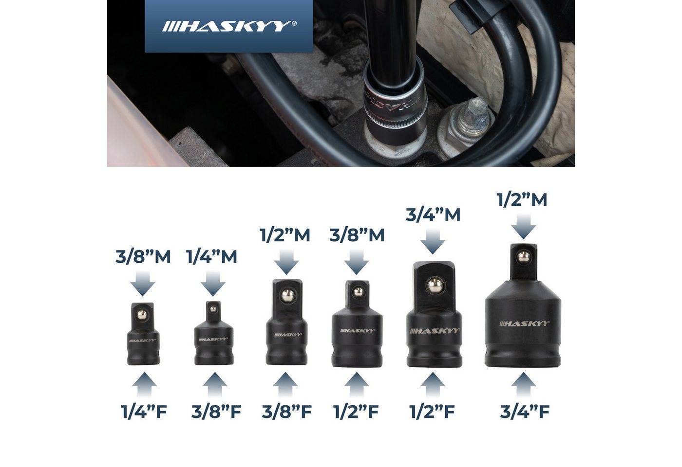 HASKYY Stecknuss 17 tlg. Steck-Nuss-Adapter-Satz für Schlagnuss 1/4" 3/8" 1/2" 3/4 Bild 3