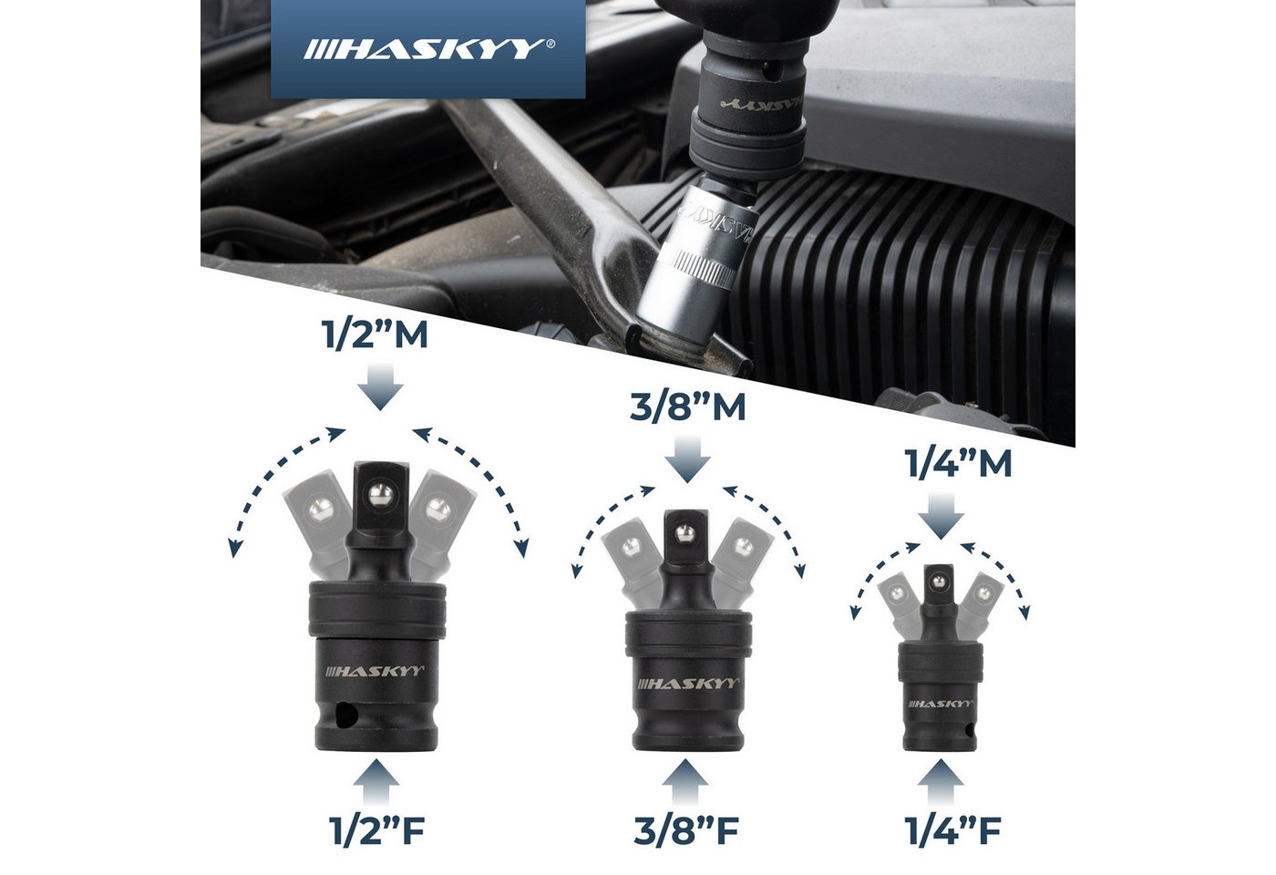 HASKYY Stecknuss 17 tlg. Steck-Nuss-Adapter-Satz für Schlagnuss 1/4" 3/8" 1/2" 3/4 Bild 4