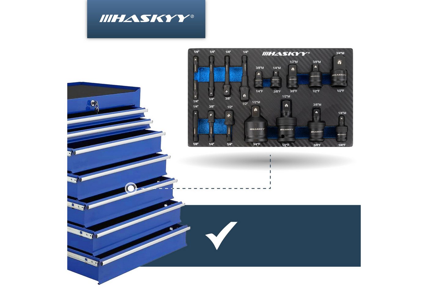 HASKYY Stecknuss 17 tlg. Steck-Nuss-Adapter-Satz für Schlagnuss 1/4" 3/8" 1/2" 3/4 Bild 5