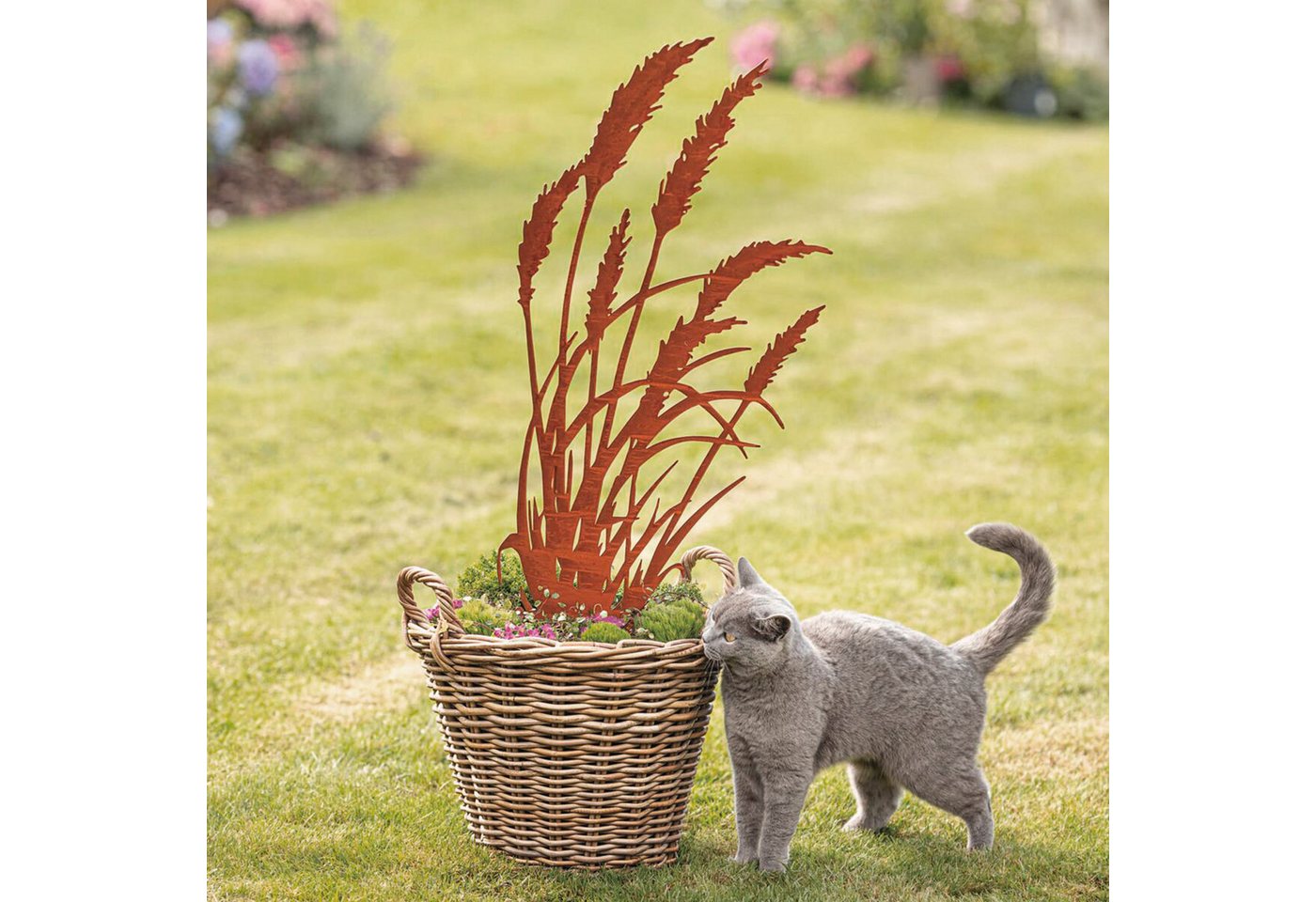 Dekoleidenschaft Gartenstecker "Schilf" Metall mit Echt Rost, Roststecker 95 cm hoch, Dekostecker Metallstecker, Blumenstecker, Outdoor Gartendeko für Draußen Bild 5