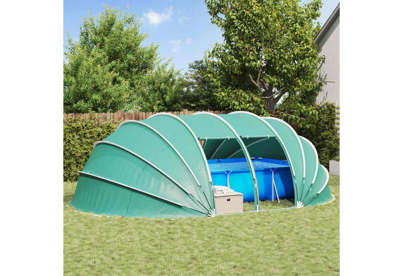 furnicato Poolüberdachung Poolzelt mit Reißverschlusstüren 538x440x204 cm Grün, Wetterfeste Poolüberdachung mit PU-Beschichtung und Erdankern Bild 3