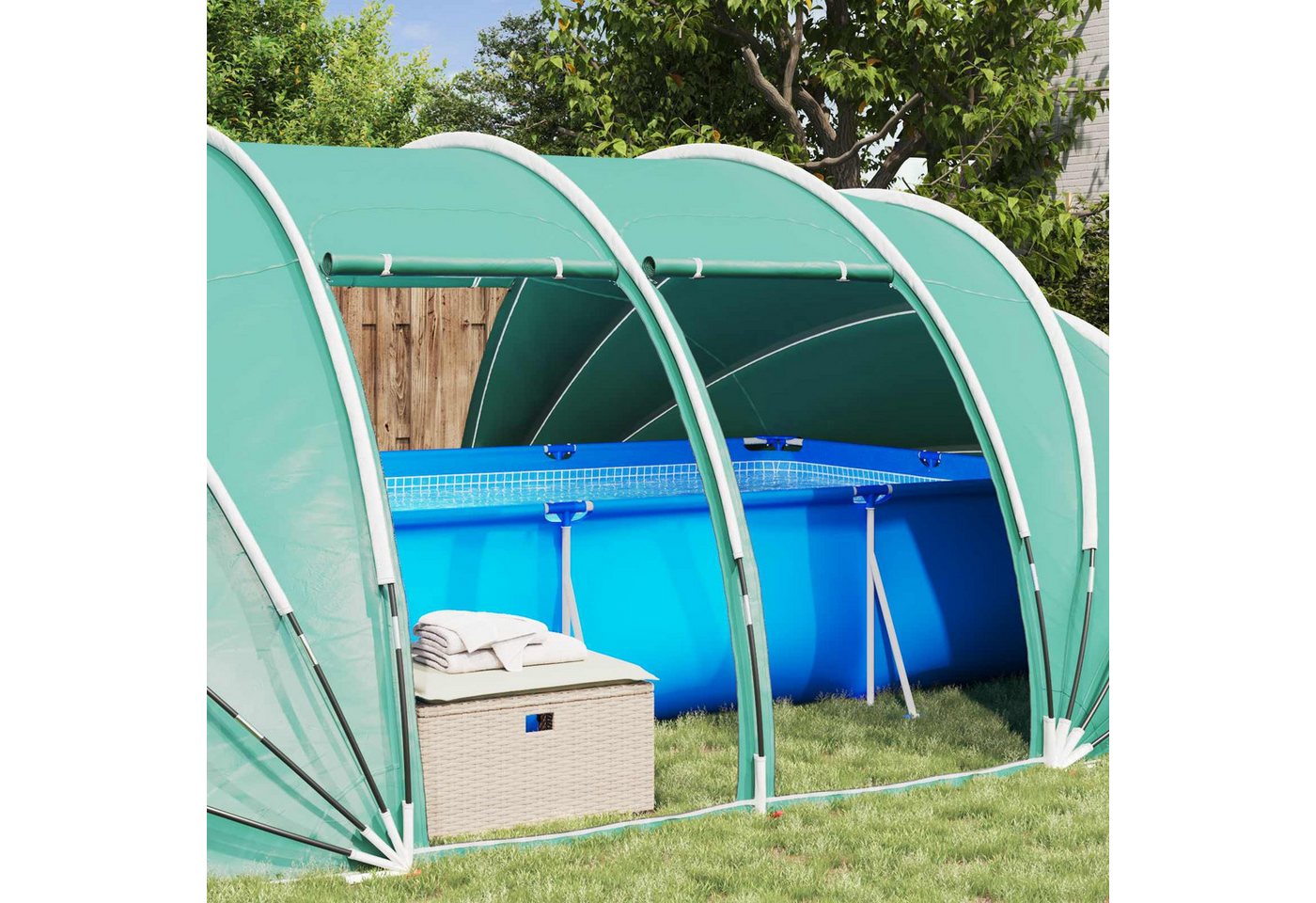 furnicato Poolüberdachung Poolzelt mit Reißverschlusstüren 538x440x204 cm Grün, Wetterfeste Poolüberdachung mit PU-Beschichtung und Erdankern Bild 4