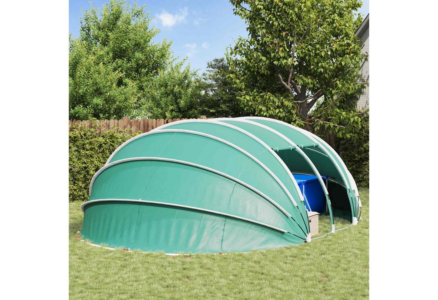 furnicato Poolüberdachung Poolzelt mit Reißverschlusstüren 538x440x204 cm Grün, Wetterfeste Poolüberdachung mit PU-Beschichtung und Erdankern Bild 5