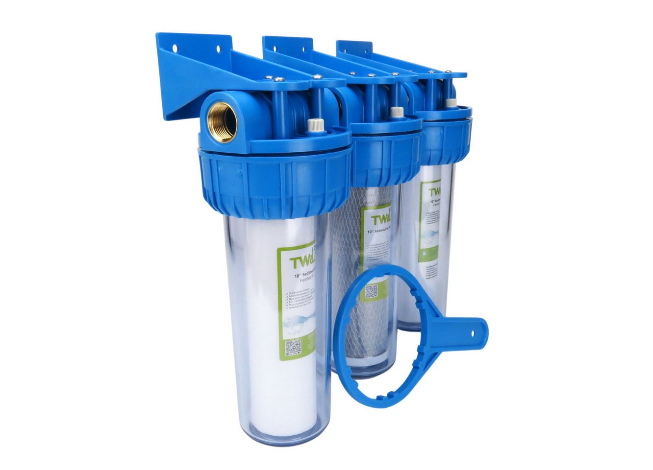 Trinkwasserladen Filtereinsatz, 3-Stufen Hauswasserwerk Gehäuse 3/4" mit Patronen