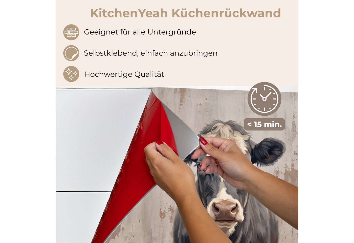 KitchenYeah Küchenrückwand selbstklebend (keine Folie) Kuh - Porträt - Tiere - Modern, (1-tlg), Spritzschutz, Küche, Rückwand, Küchenwand, Küchenfront, 80x60 cm Bild 2