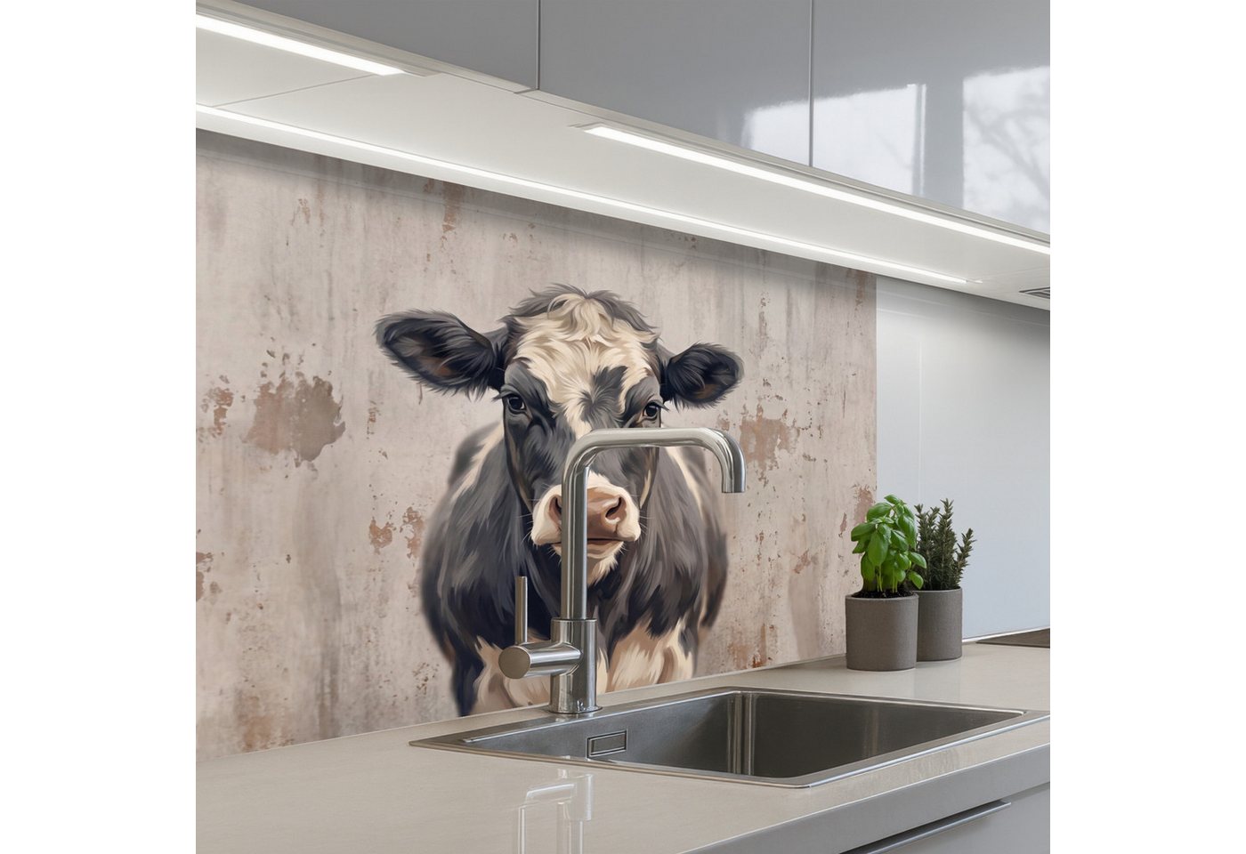 KitchenYeah Küchenrückwand selbstklebend (keine Folie) Kuh - Porträt - Tiere - Modern, (1-tlg), Spritzschutz, Küche, Rückwand, Küchenwand, Küchenfront, 80x60 cm Bild 3