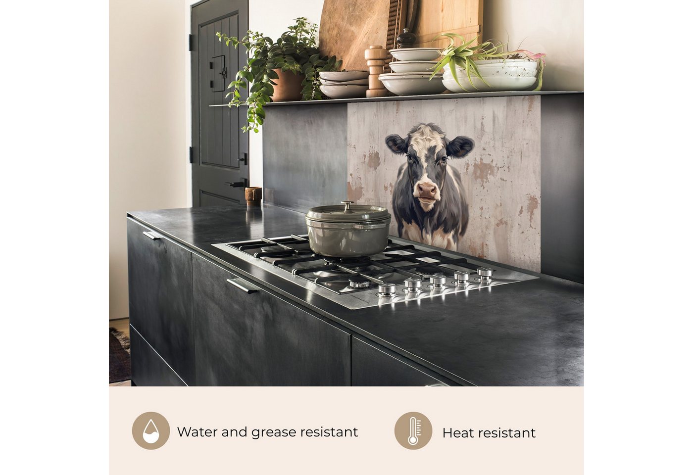 KitchenYeah Küchenrückwand selbstklebend (keine Folie) Kuh - Porträt - Tiere - Modern, (1-tlg), Spritzschutz, Küche, Rückwand, Küchenwand, Küchenfront, 80x60 cm Bild 4