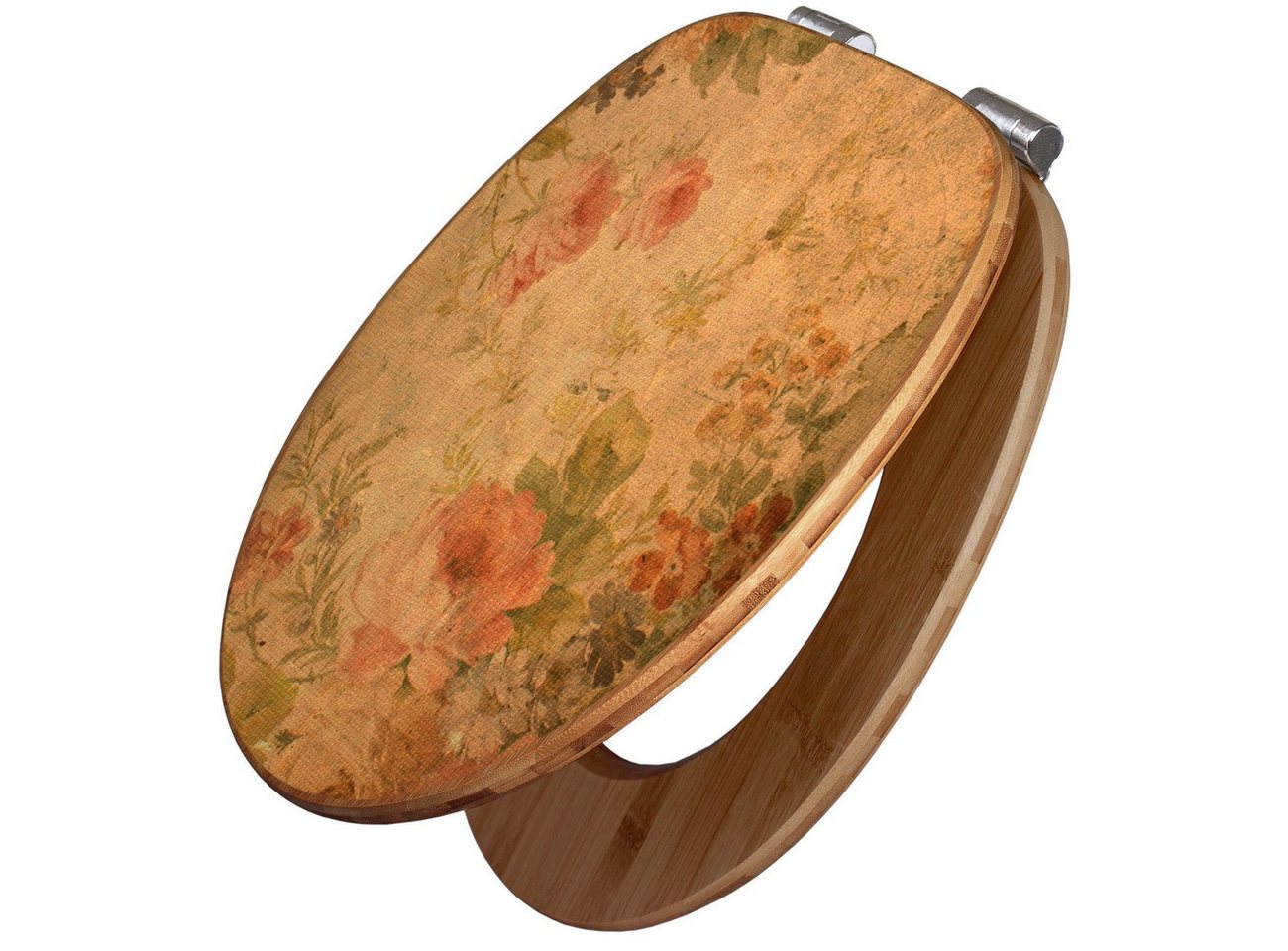 banjado WC-Sitz aus Bambus mit Absenkautomatik Motiv Blumen Antik (umweltfreundliches Material, integrierte Absenkautomatik), 45,8 x 37,5 x 5 cm Bild 3