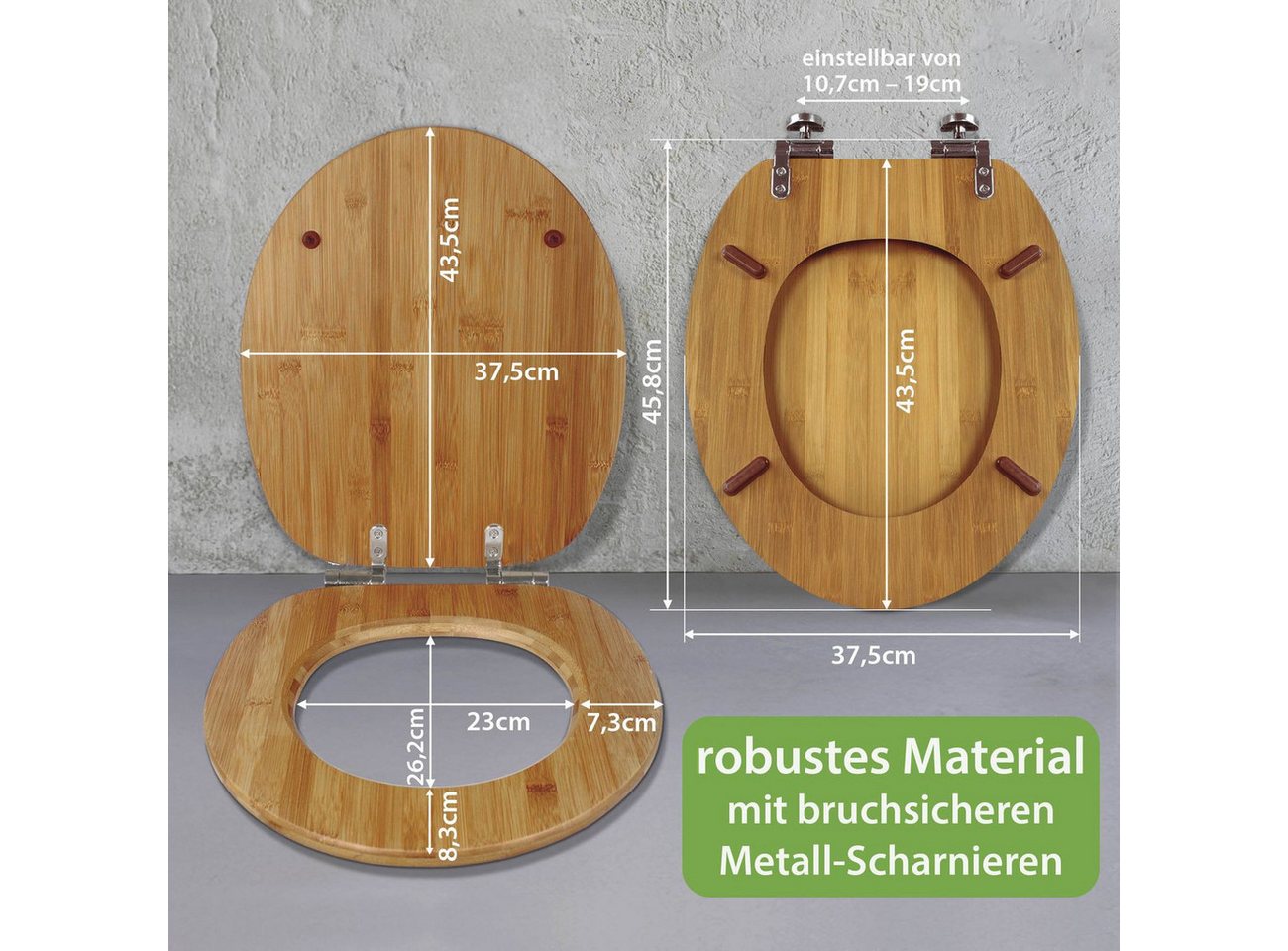 banjado WC-Sitz aus Bambus mit Absenkautomatik Motiv Blumen Antik (umweltfreundliches Material, integrierte Absenkautomatik), 45,8 x 37,5 x 5 cm Bild 4