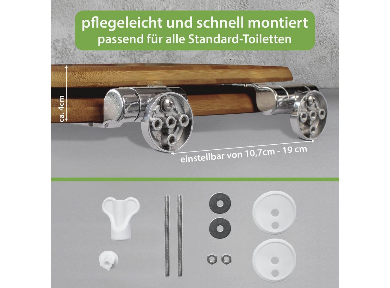banjado WC-Sitz aus Bambus mit Absenkautomatik Motiv Blumen Antik (umweltfreundliches Material, integrierte Absenkautomatik), 45,8 x 37,5 x 5 cm Bild 5