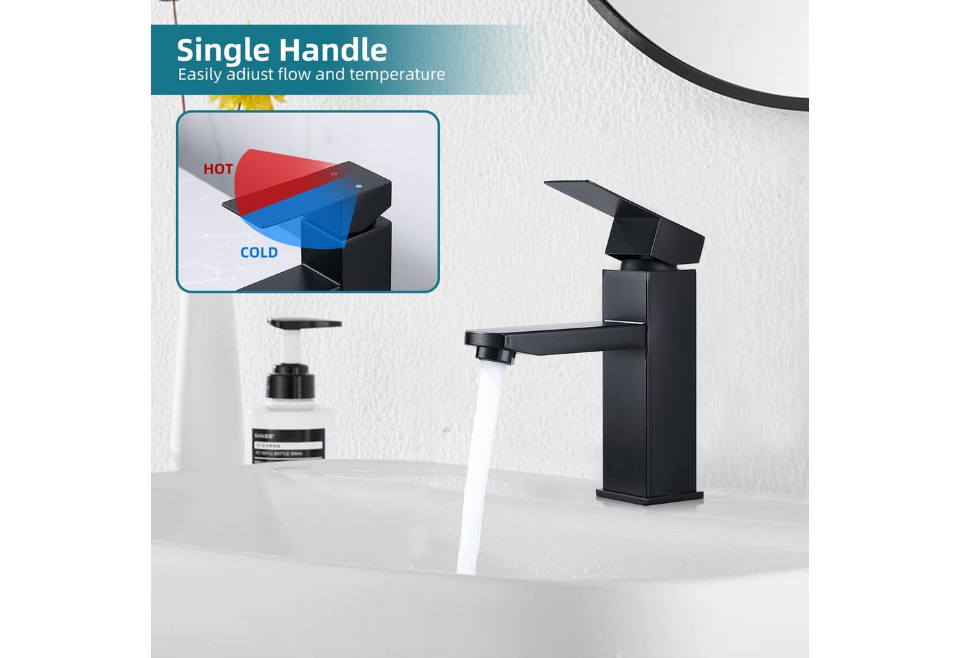 DESFAU Waschtischarmatur waschbecken Wasserhahn Bad Badarmatur Armatur Mischbatterie waschtischarmatur bad,waschtischarmatur für aufsatzbecken,Schwarz Bild 2