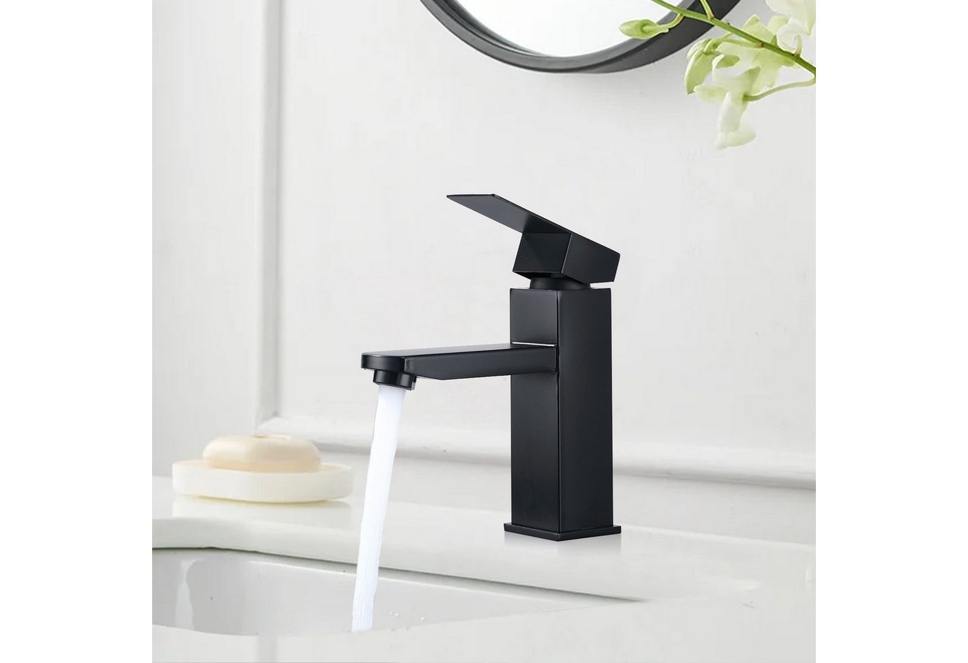 DESFAU Waschtischarmatur waschbecken Wasserhahn Bad Badarmatur Armatur Mischbatterie waschtischarmatur bad,waschtischarmatur für aufsatzbecken,Schwarz Bild 5