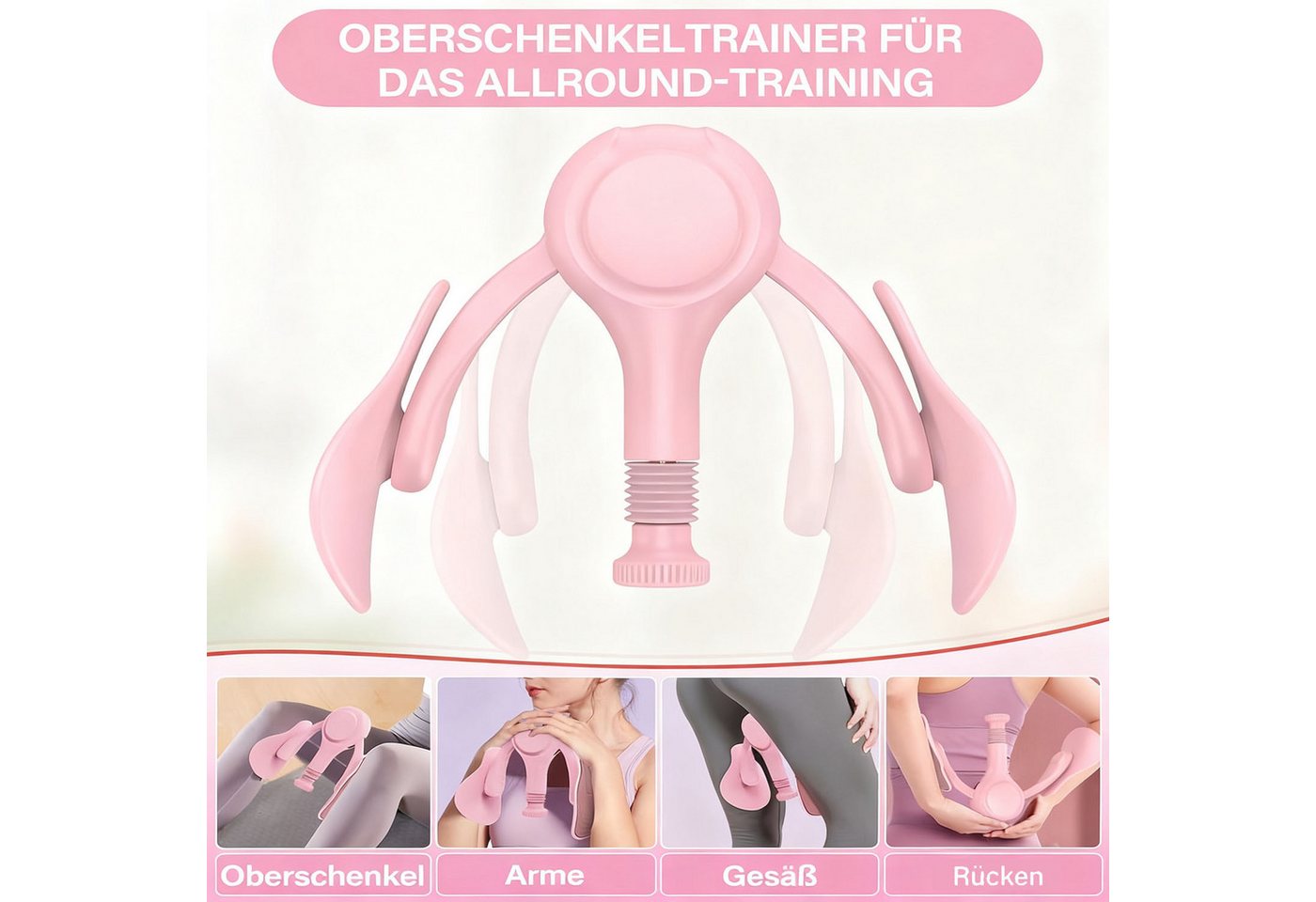 HEYHIPPO Beckenbodentrainer Beckenbodentrainer 15×26 cm – für Oberschenkel, Po & Beckenboden, Beinwiderstandstraining mit Feder, Beckenboden- & Po-Training, Verstellbarer Oberschenkeltrainer, 650g, mit Feder, pink, leicht Bild 2