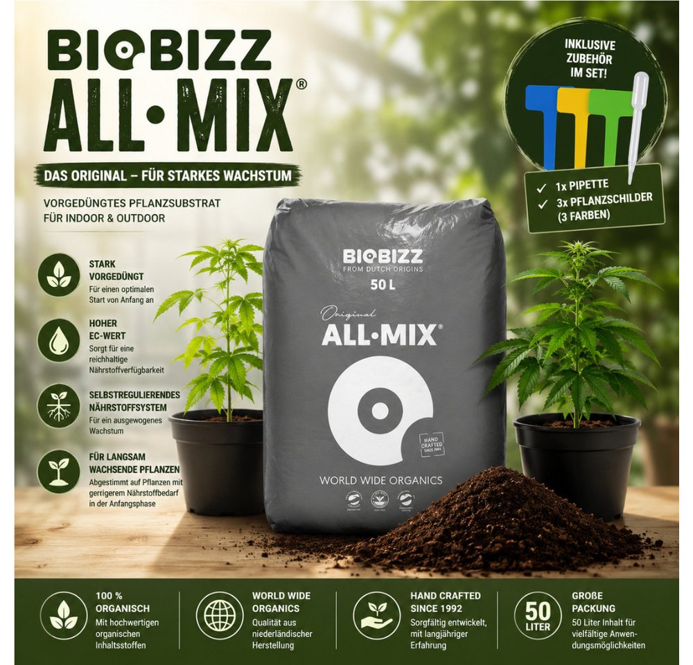 Biobizz Anzucht- und Kräutererde BioBizz All-Mix, vorgedüngt, organisch,50 Liter,hoher EC-Wert