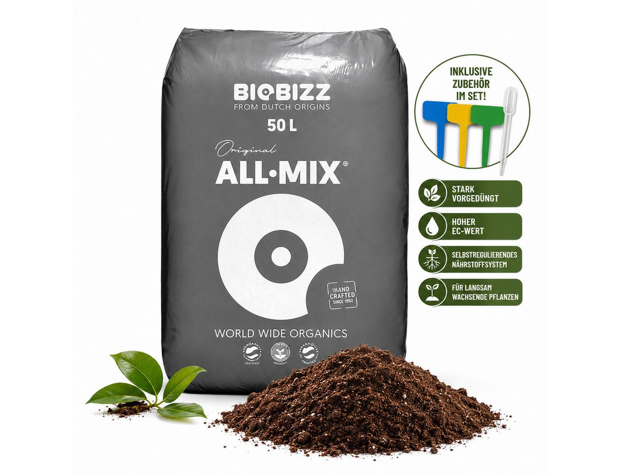 Biobizz Anzucht- und Kräutererde BioBizz All-Mix, vorgedüngt, organisch,50 Liter,hoher EC-Wert Bild 2