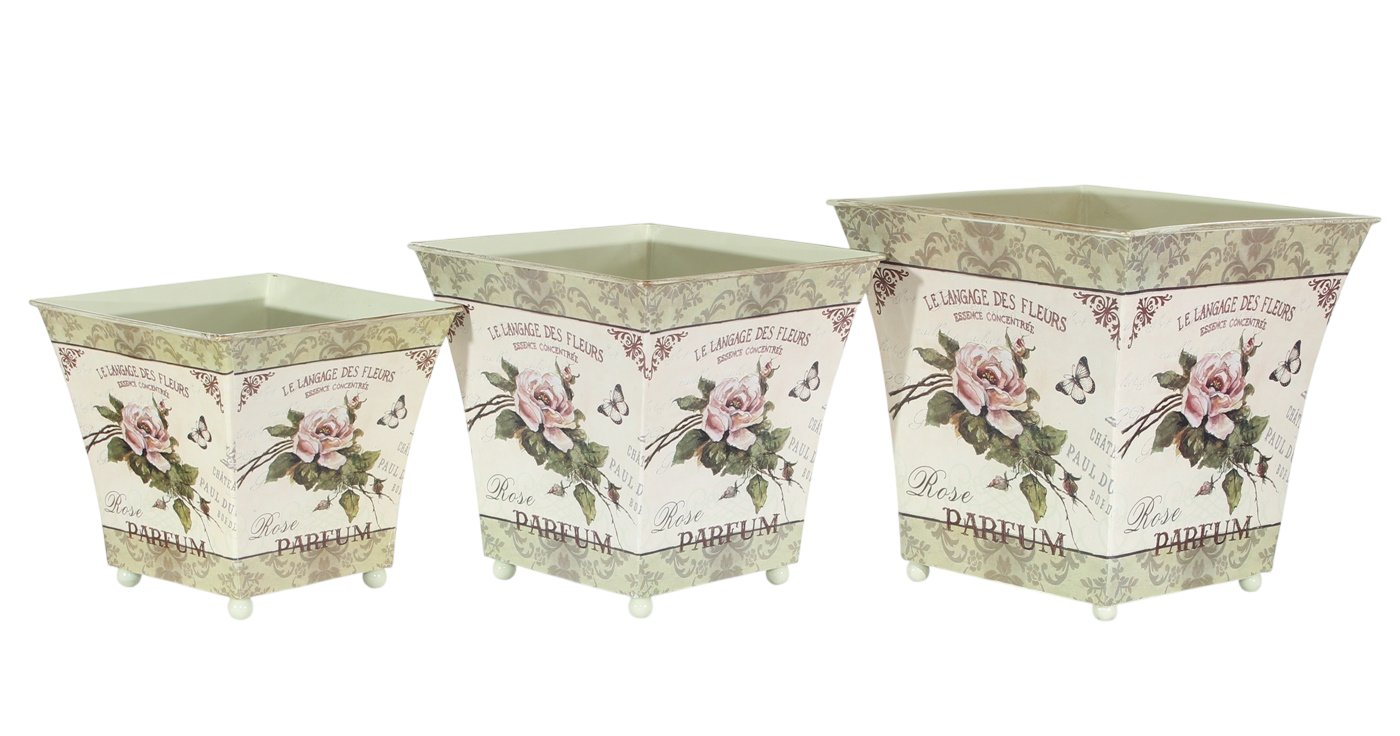 JS GartenDeko Übertopf Übertöpfe 3er-Set Rose Parfum Landhaus Provence Metall H 16,5–22 cm Bild 2