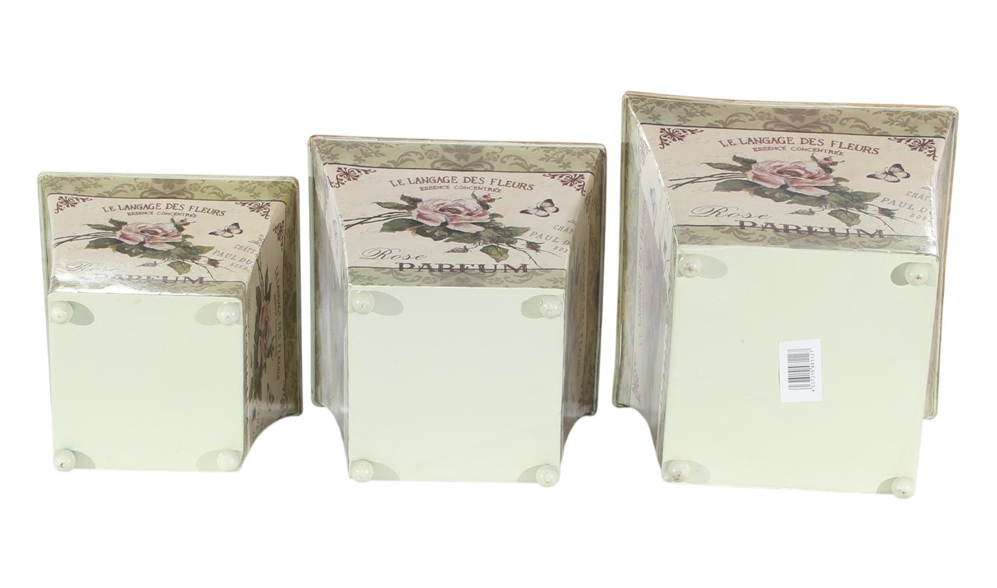 JS GartenDeko Übertopf Übertöpfe 3er-Set Rose Parfum Landhaus Provence Metall H 16,5–22 cm Bild 3