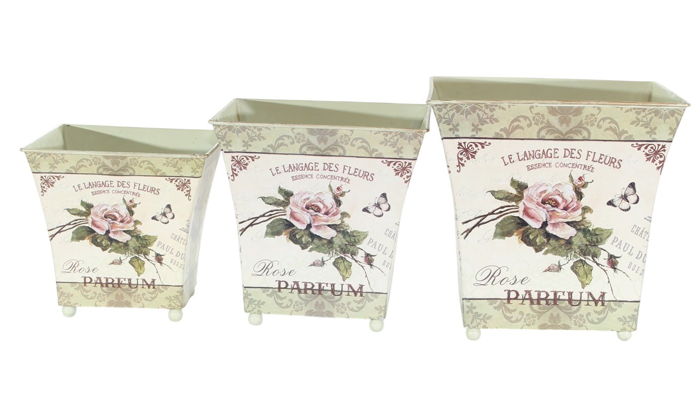JS GartenDeko Übertopf Übertöpfe 3er-Set Rose Parfum Landhaus Provence Metall H 16,5–22 cm Bild 4
