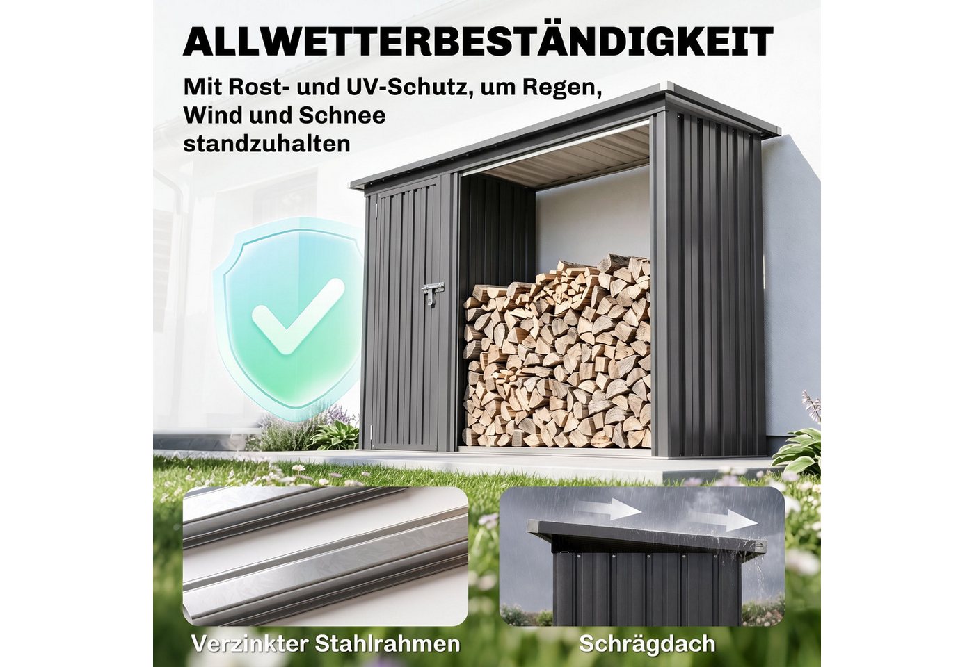 Outsunny Kaminholzregal-Erweiterung 2-in-1 Brennholzregal mit Geräteschrank, BxTxH:67x235x149 cm, (Set, 1-St., 2-in-1 Holzlager), Geräteschrank + Kaminholzregal Bild 5
