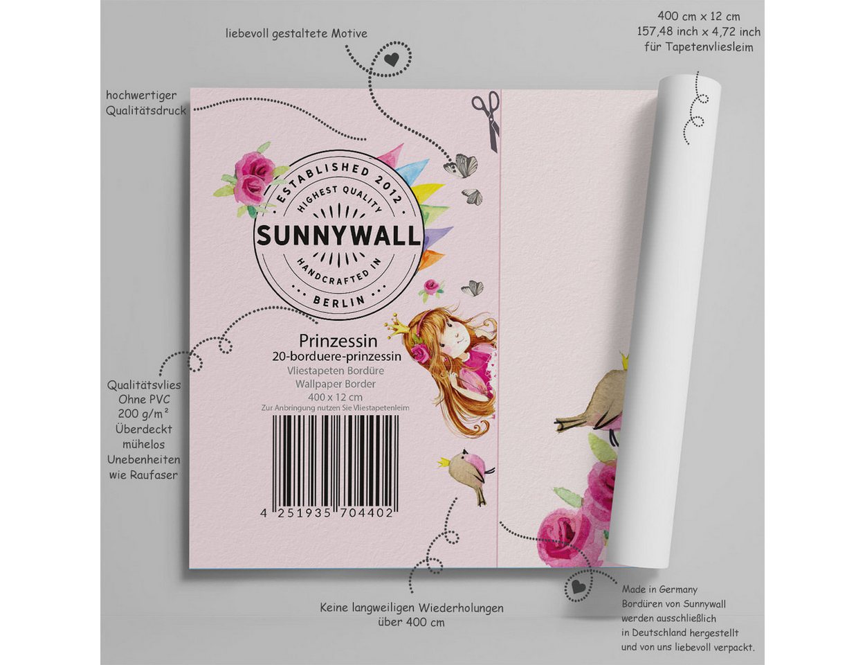 Sunnywall Bordüre Prinzessin (Bordüre - 400 cm), Prinzessin, (1 St), hochwertige 200 g/m² Vliestapete Bild 3
