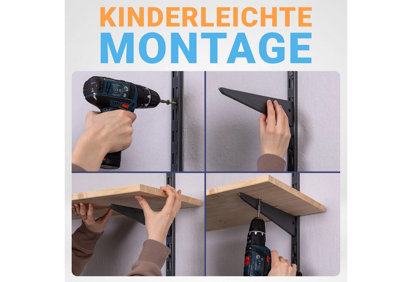 BOOMET Wandregalhalter Wandschienen für Regalsystem 2-reihig, 4-tlg., Anthrazit 50cm Regalschienen Wandregal Schiene Bild 5