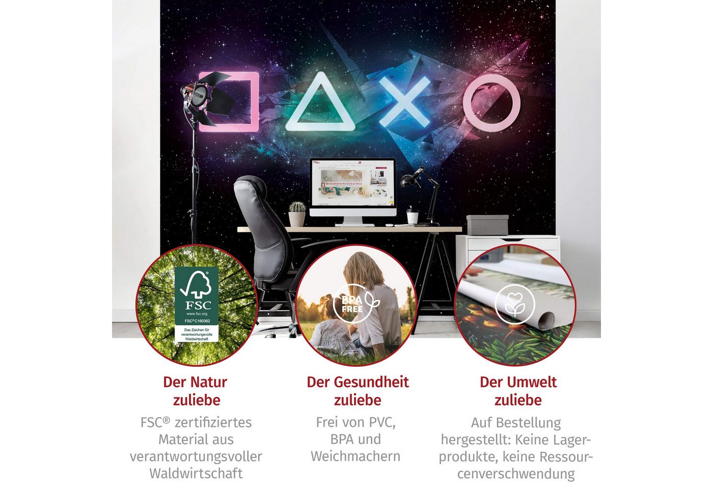 Bilderdepot24 Fototapete Controller Galaxie Neon Art Gamer schwarz moderne Wanddeko XXL, Glatt, Matt, (Vliestapete inkl. Kleister oder selbstklebend), Jugendzimmer Gaming Zimmer Tapete Wohnzimmer Vliestapete Wandtapete Bild 2