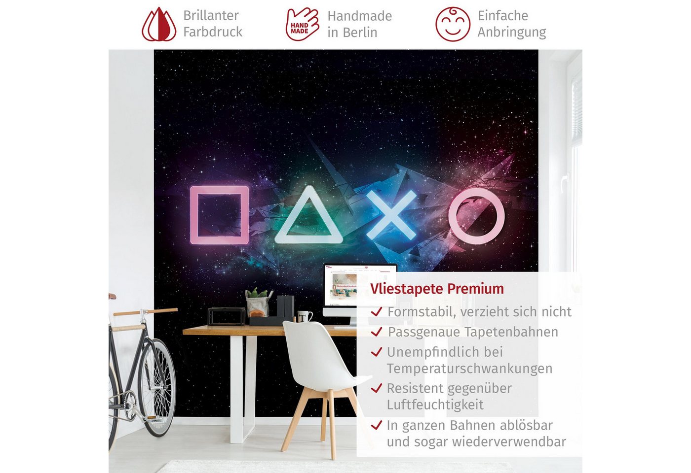 Bilderdepot24 Fototapete Controller Galaxie Neon Art Gamer schwarz moderne Wanddeko XXL, Glatt, Matt, (Vliestapete inkl. Kleister oder selbstklebend), Jugendzimmer Gaming Zimmer Tapete Wohnzimmer Vliestapete Wandtapete Bild 5