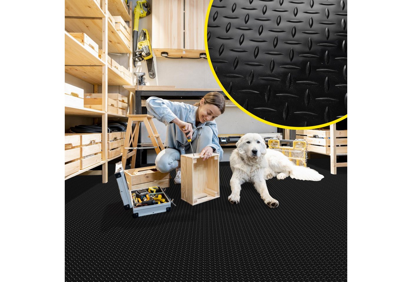 ANRO Vinylboden DIONIS 1,5 mm wasserabweisend für Garage/Werkstatt PVC-Bodenbelag, Feuchtigkeitsbarriere, feine Optik, langlebig, Einzelstück, eine Rolle Bodenbelag, Isolierend und wasserbeständig Größe: 100x100cm Uni Schwarz