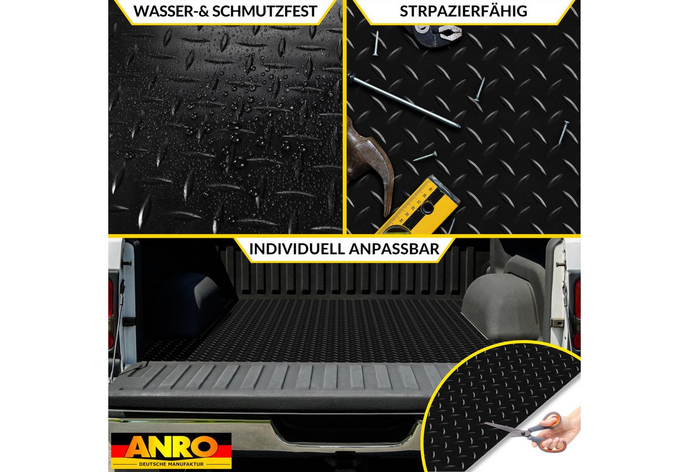 ANRO Vinylboden DIONIS 1,5 mm wasserabweisend für Garage/Werkstatt PVC-Bodenbelag, Feuchtigkeitsbarriere, feine Optik, langlebig, Einzelstück, eine Rolle Bodenbelag, Isolierend und wasserbeständig Größe: 100x100cm Uni Schwarz Bild 2